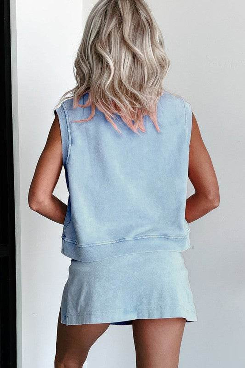 2 Pieces Set Tank Top Lined Skirt Set Teal Matching Skirt Set