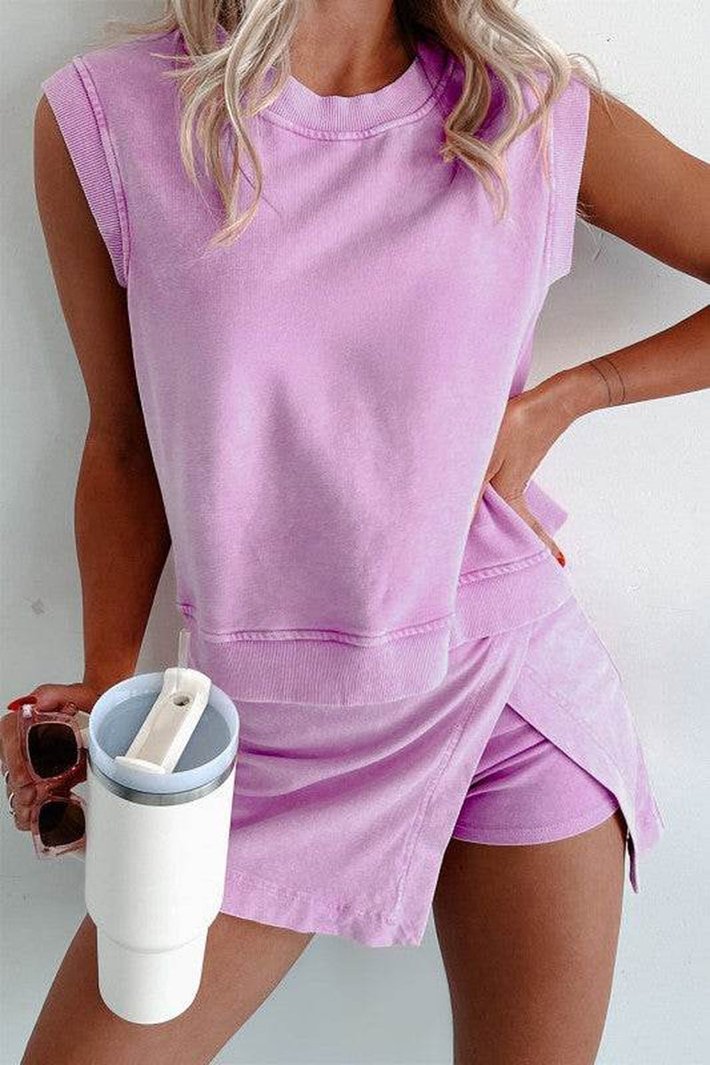 2 Pieces Set Tank Top Lined Skirt Set Teal Matching Skirt Set