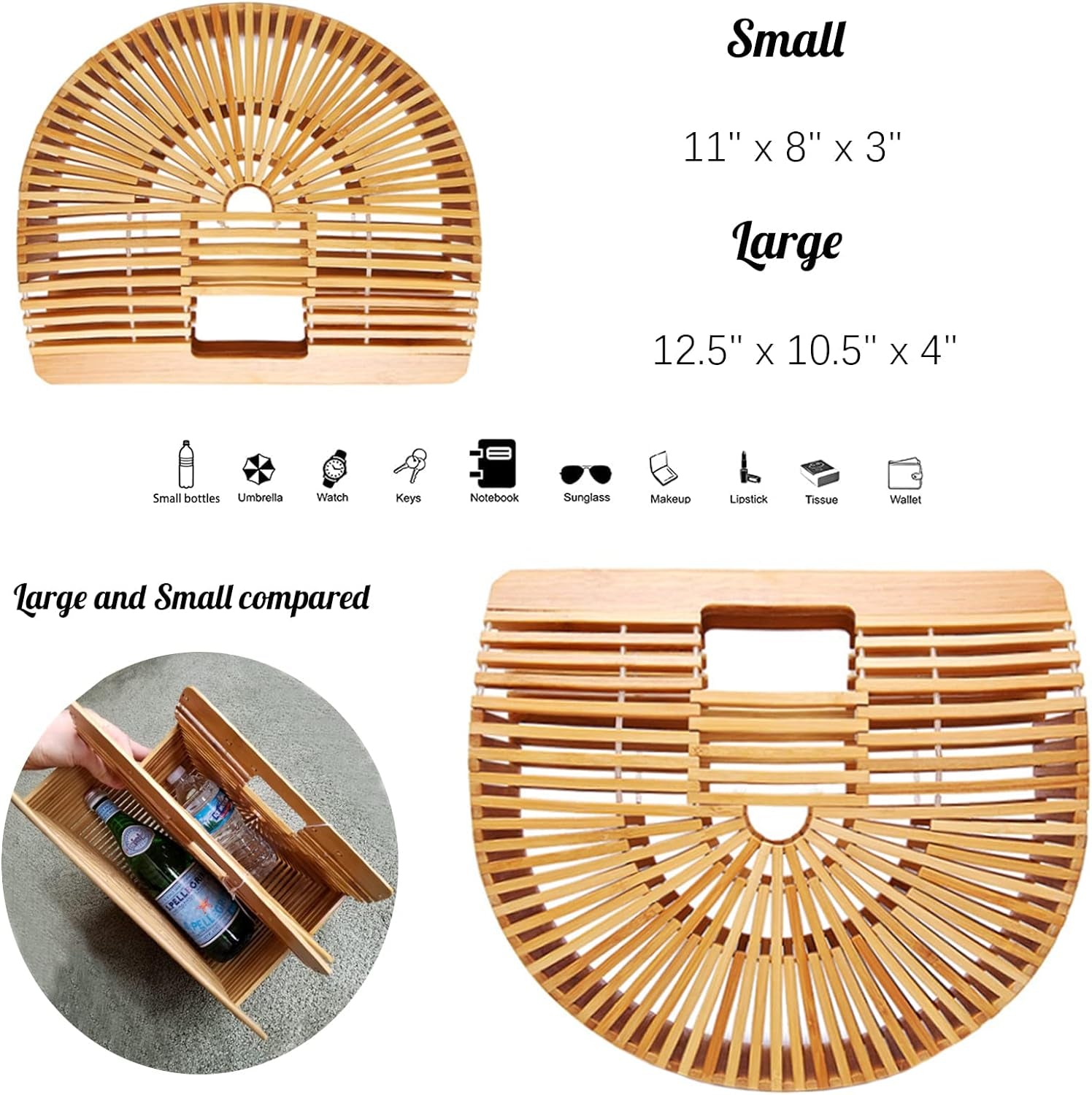 Womens Bamboo Handbag Handmade Large Tote Bag Straw Beach Bags Beach Purse Size