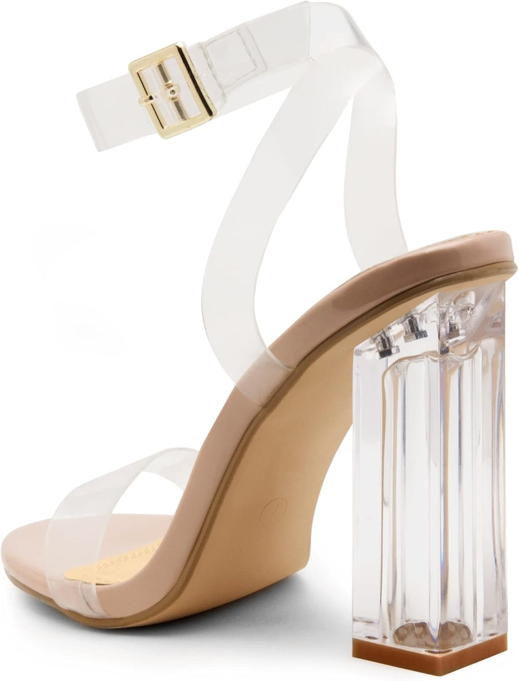Clear Heels Open Toe Ankle Strap Chunky Block Heeled Heels Sandal Shoes