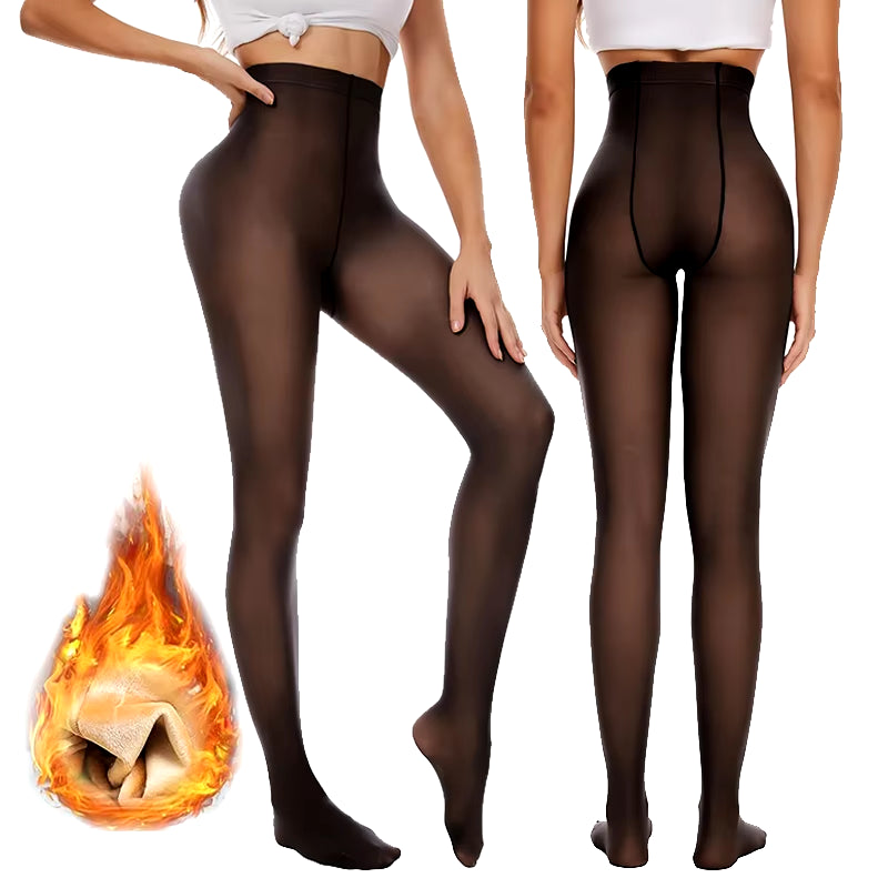 Fake Translucent Pantyhose Pants Fleece Lined High Waisted Leggings Keep Warm Winter Pant Hiking Running Tights