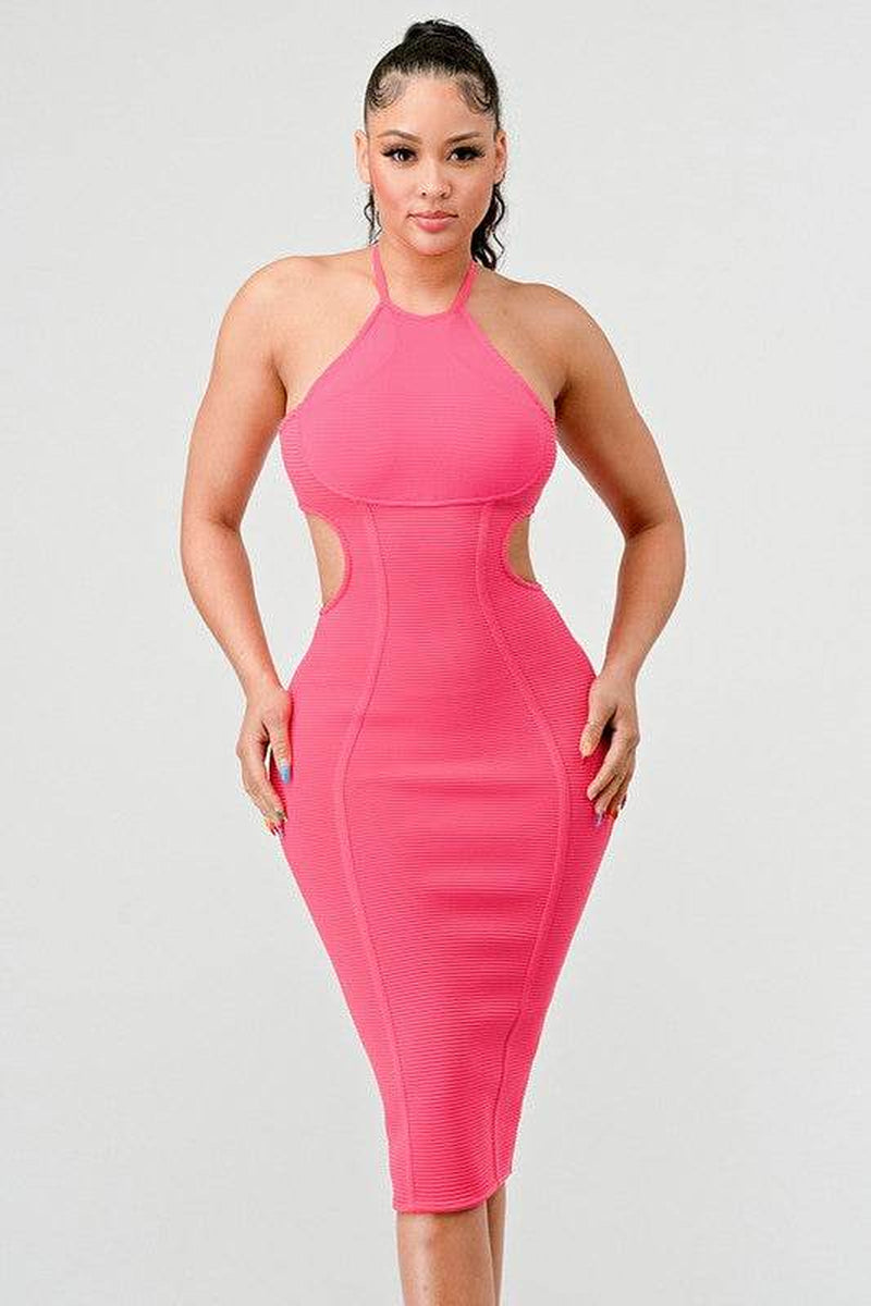 HALTER HOLLOW OUT BODYCON BANDAGE DRESS