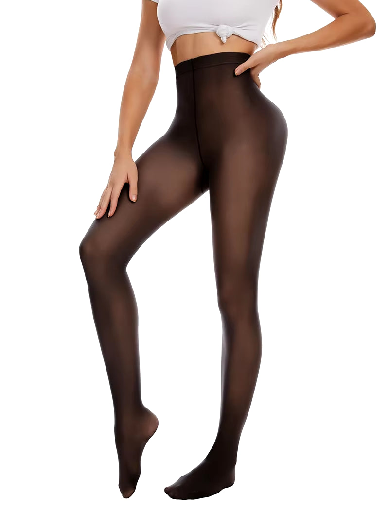 Fake Translucent Pantyhose Pants Fleece Lined High Waisted Leggings Keep Warm Winter Pant Hiking Running Tights