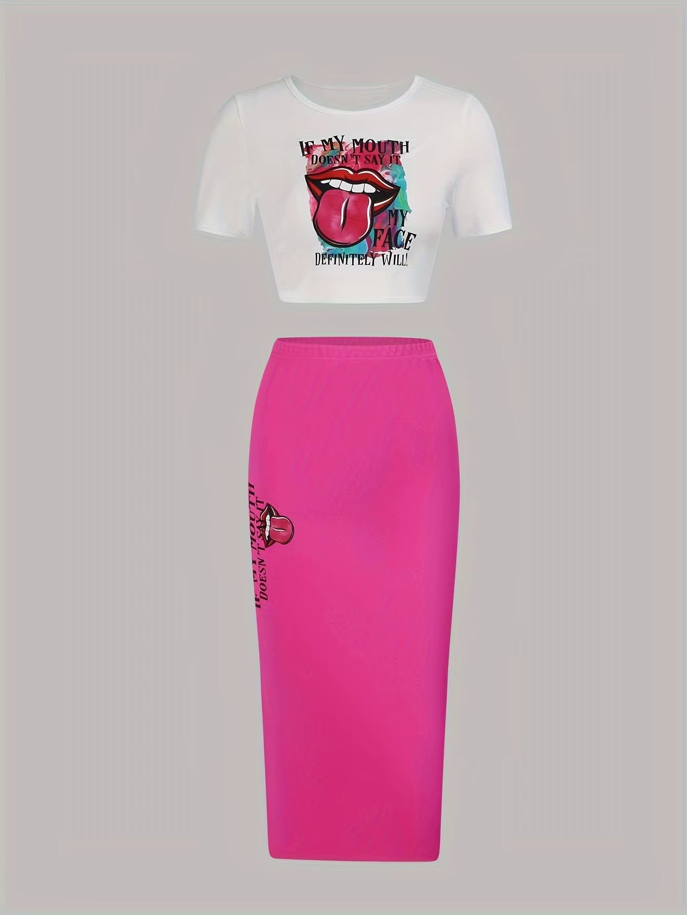 Women's Matching Set T-Shirt and Skirt Top and Bottom Included Pink Skirt Set Sexy