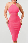 HALTER HOLLOW OUT BODYCON BANDAGE DRESS