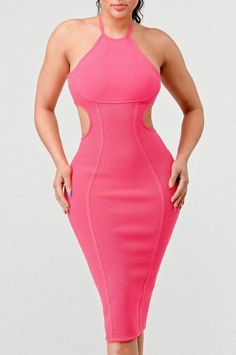 HALTER HOLLOW OUT BODYCON BANDAGE DRESS
