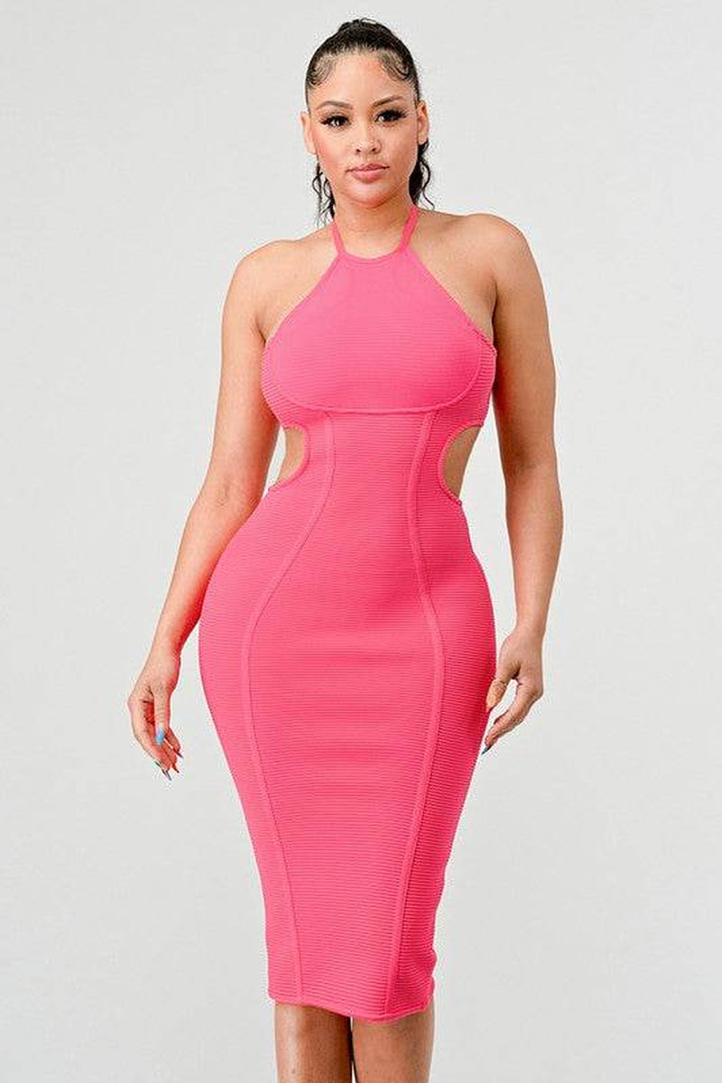 HALTER HOLLOW OUT BODYCON BANDAGE DRESS