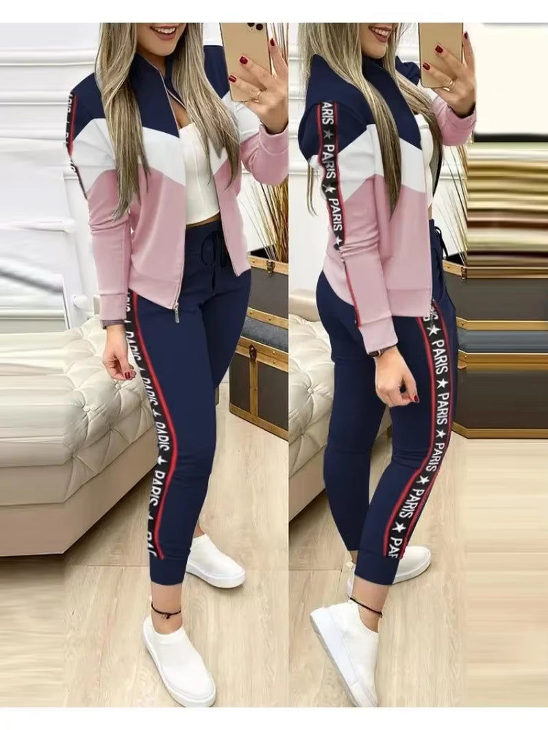 2 Two Piece Set Zipper Top and Pants Set Matching Set Tracksuit 