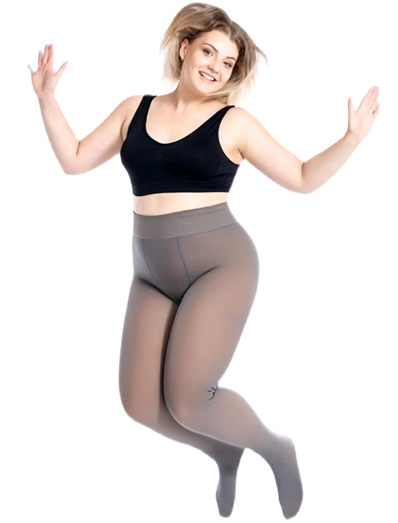 Fake Translucent Pantyhose Pants Fleece Lined High Waisted Leggings Keep Warm Winter Pant Hiking Running Tights