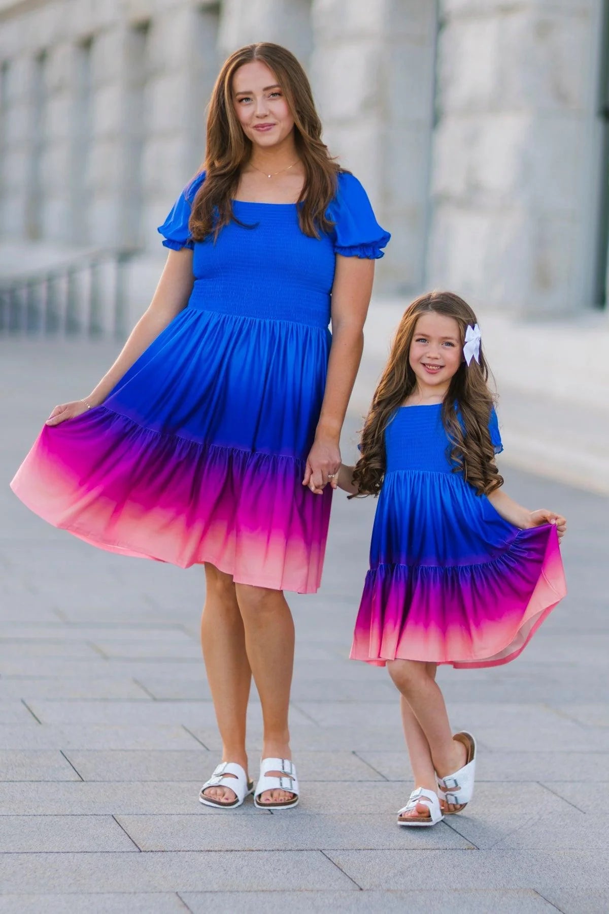 Mom & Me - Blue Sunset Ruffle Dress