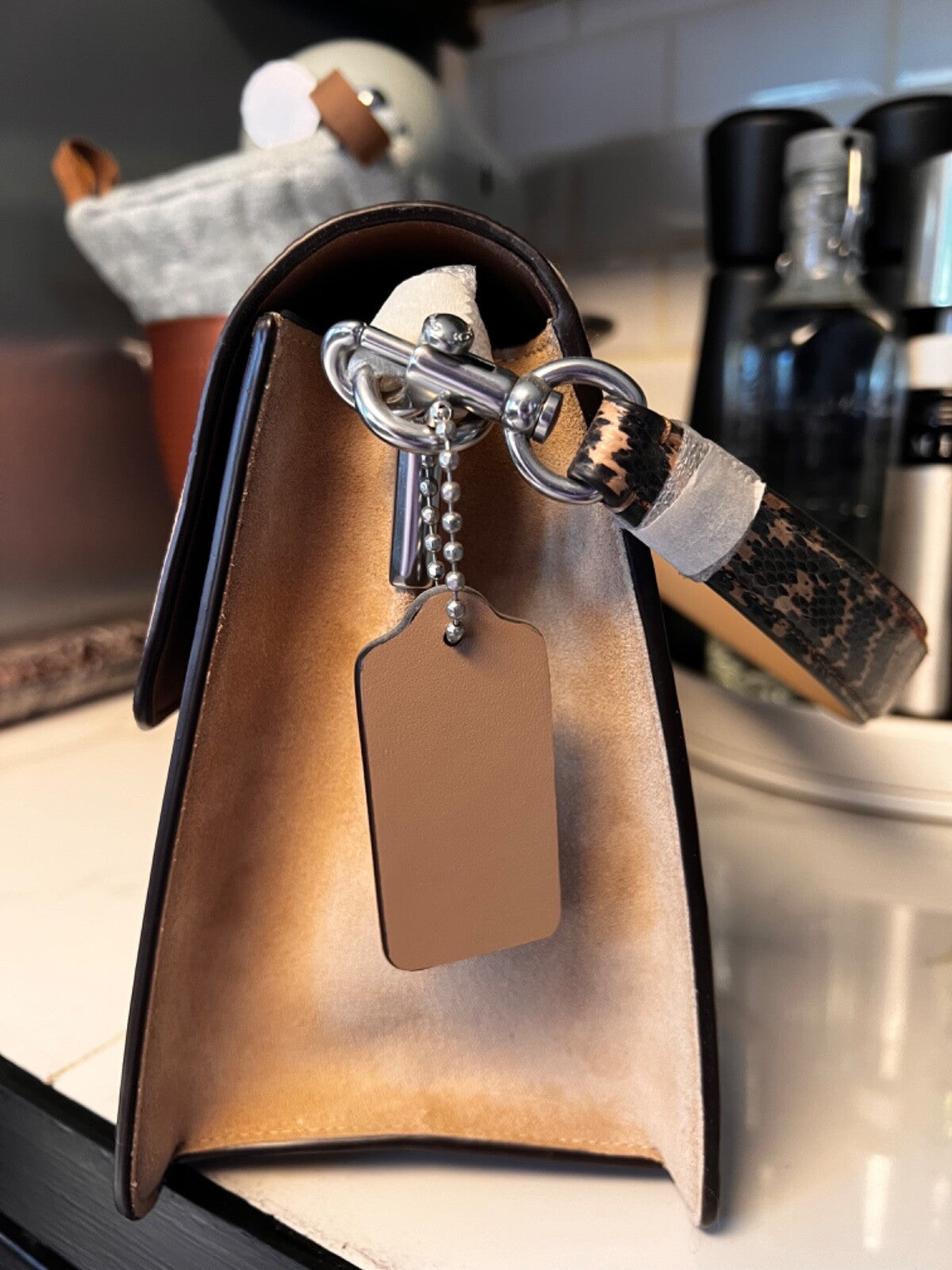 Coach Tabby Shoulder Bag Snakeskin Beige Color 