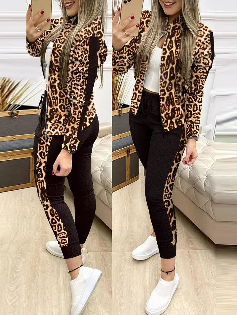 2 Two Piece Set Zipper Top and Pants Set Matching Set Tracksuit 