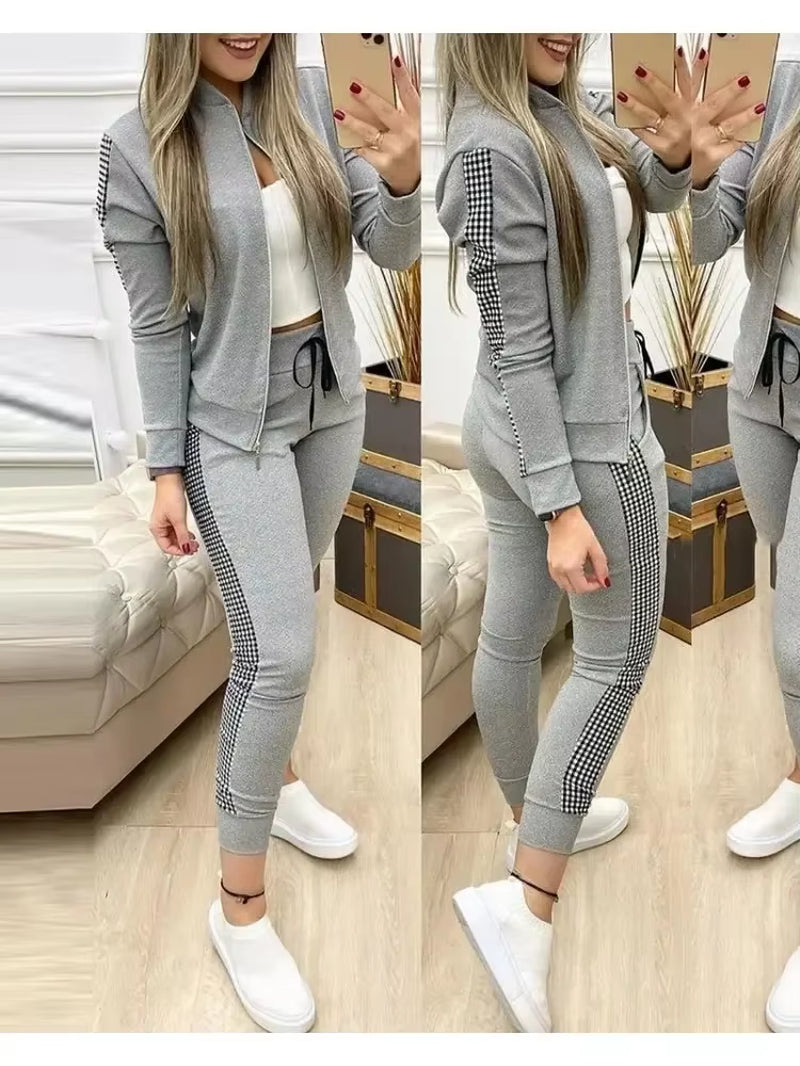 2 Two Piece Set Zipper Top and Pants Set Matching Set Tracksuit 
