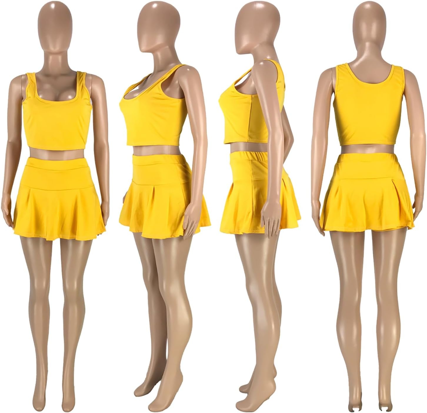 2 Piece Skirt Sets Yellow Matching Sets Tank Crop Top Mini Pleated Tennis Golf Skorts Skirts Activewear
