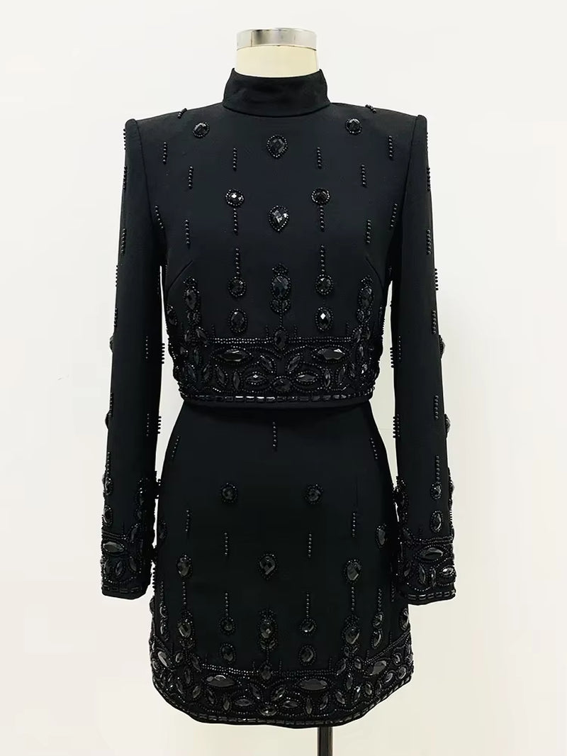 HIGH STREET Newest 2025 S/S Designer Runway Suit Set Women'S Stand Collar Zip Back Cropped Tops Mini Skirt Set 2Pcs