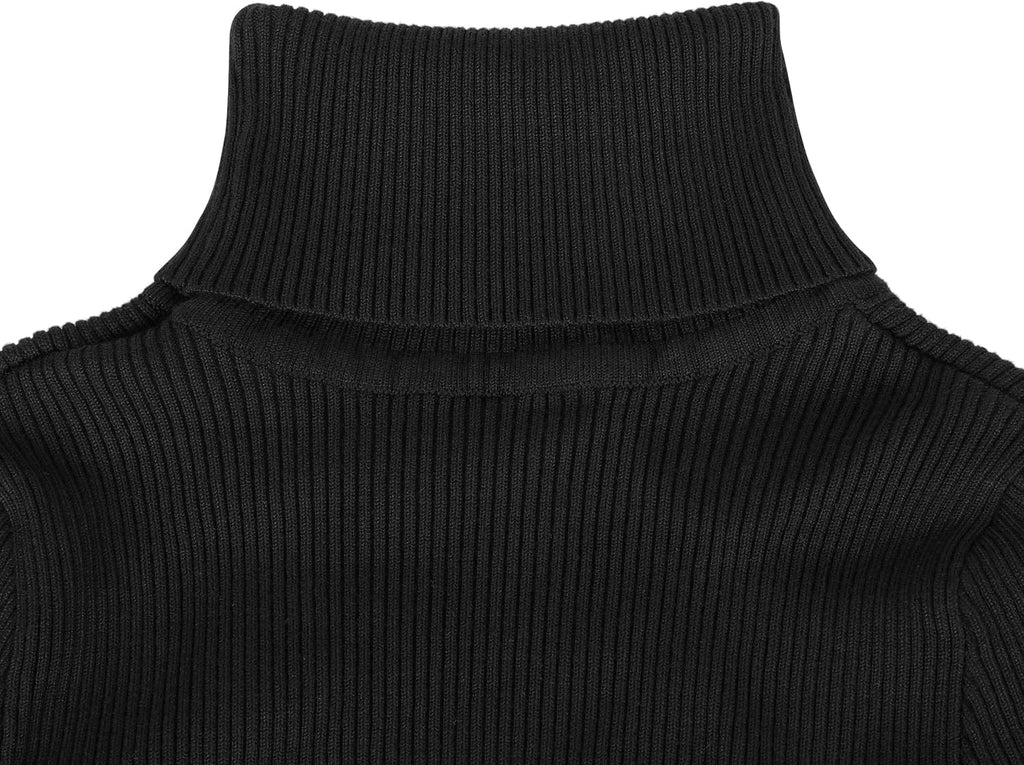Black Long Sleeve Turtleneck Sweater Dress Ribbed Knit Dresses