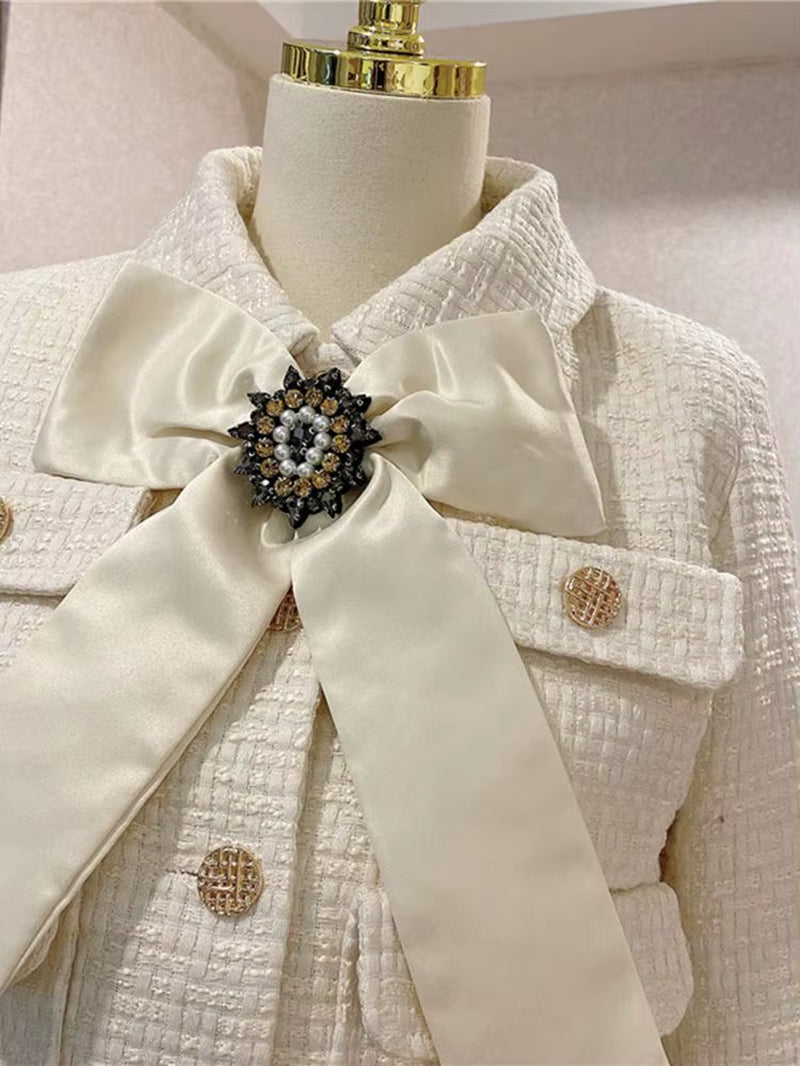 Cute Tweed Fringed 2 Two-Piece Set Sexy Long Sleeve Button Jacket + Skirt Set Suit