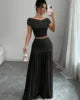 Off the Shoulder Crop Tops + Maxi Skirt Two 2 Piece Set