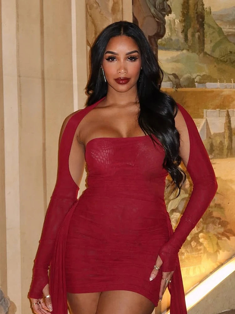 Mini Dress Strapless Ribbons Tassel Dress