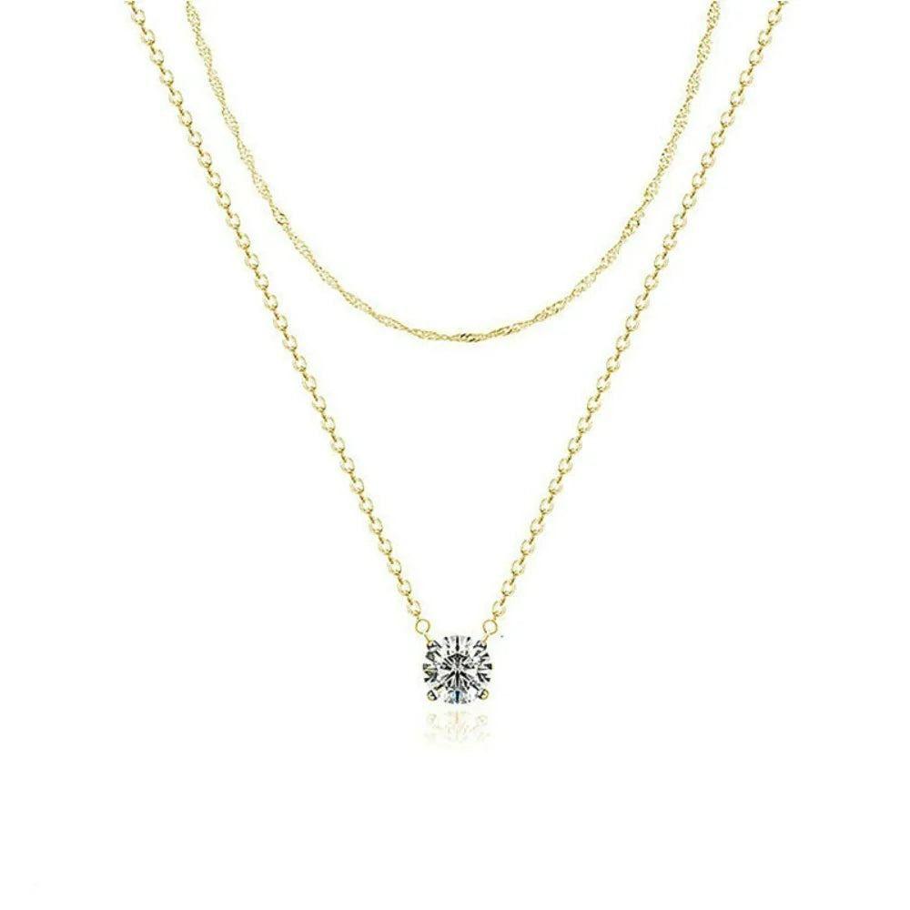 Diamond CZ Zirconia Chain Choker Necklace Stack Dainty Jewelry Gold Plated Layered