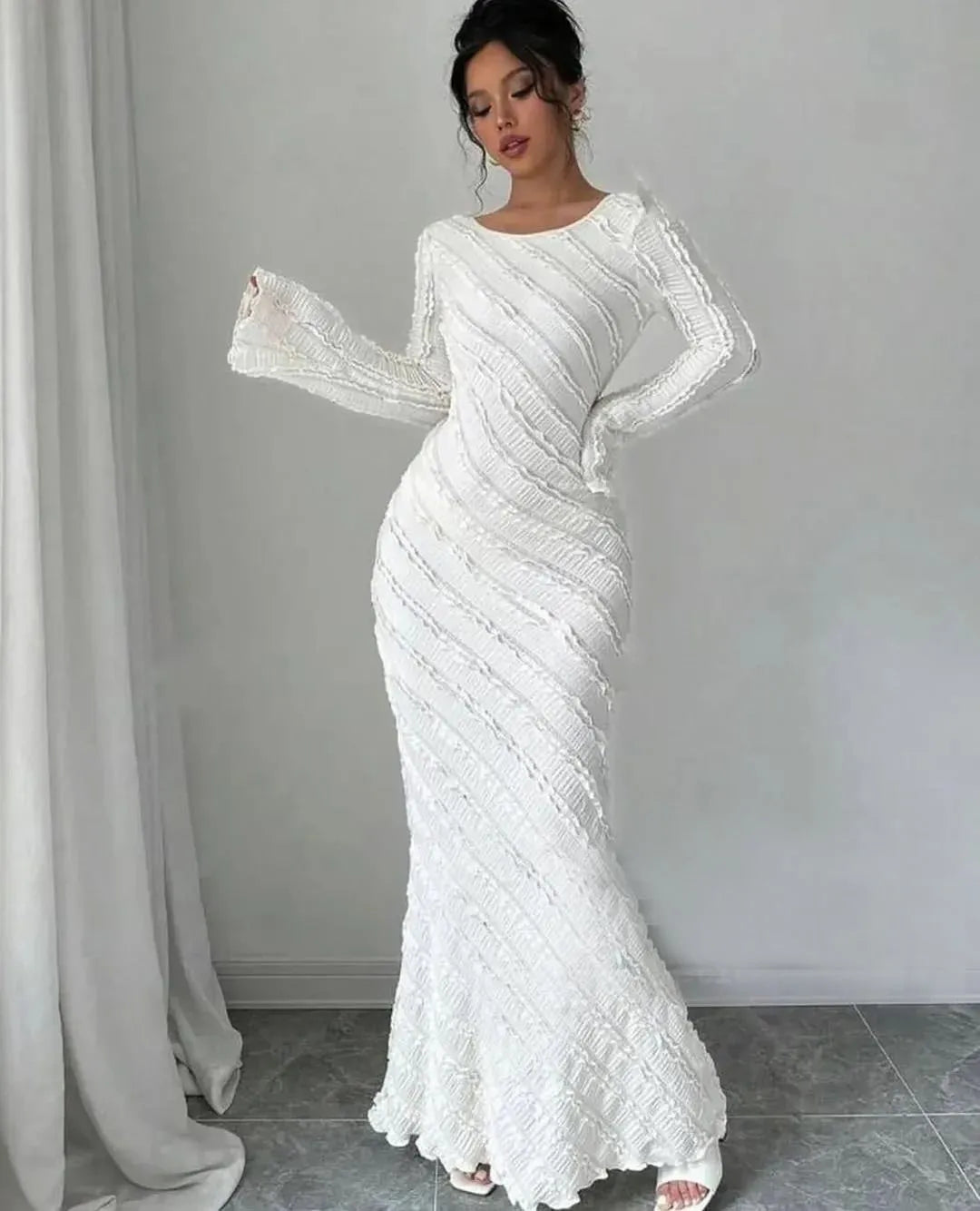 Dress Open Back Long Sleeves Ankle Length