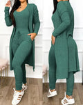 Drawstring Pocket Design Jumpsuit & Long Sleeve Coat Set