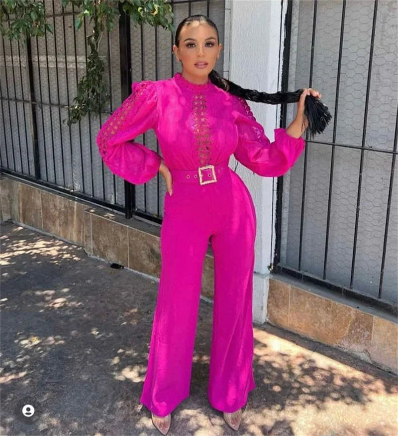 Romper Jumpsuit Long Sleeve High Waist One Pieces with Belt