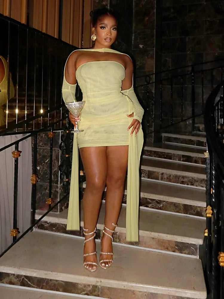 Mini Dress Strapless Ribbons Tassel Dress