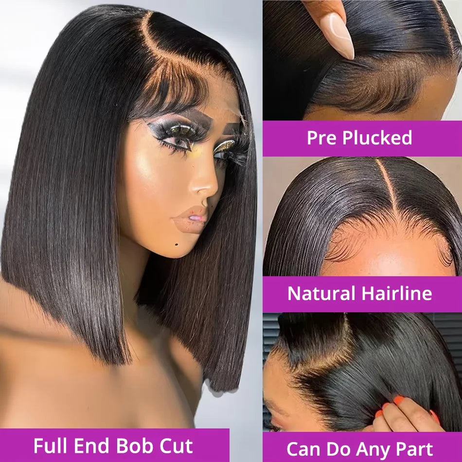 Lace Front Bob Human Hair Wig Brazilian Straight  Glueless