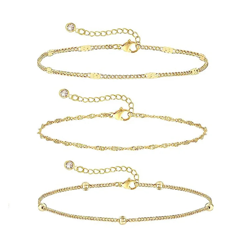 Dainty Bracelet Stack 14K Gold Plated CZ Bracelets Set Jewelry