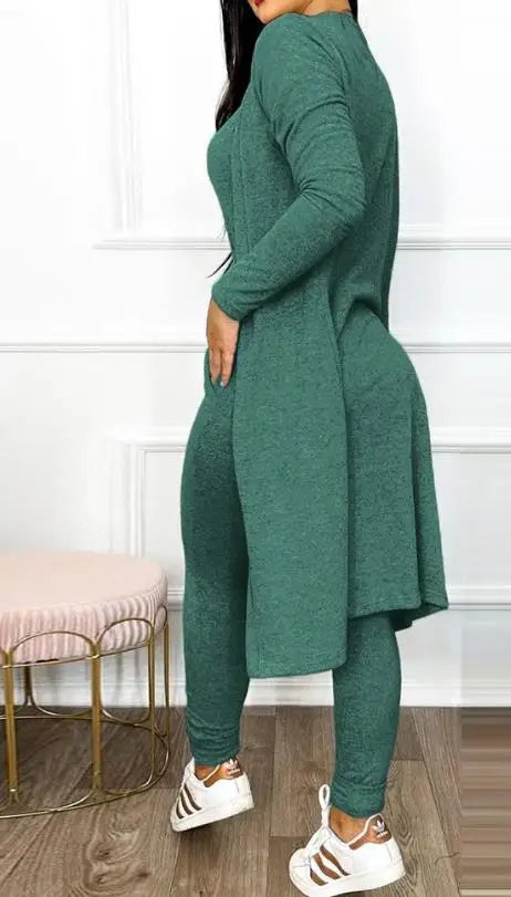 Drawstring Pocket Design Jumpsuit & Long Sleeve Coat Set