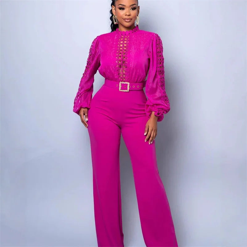 Romper Jumpsuit Long Sleeve High Waist One Pieces with Belt