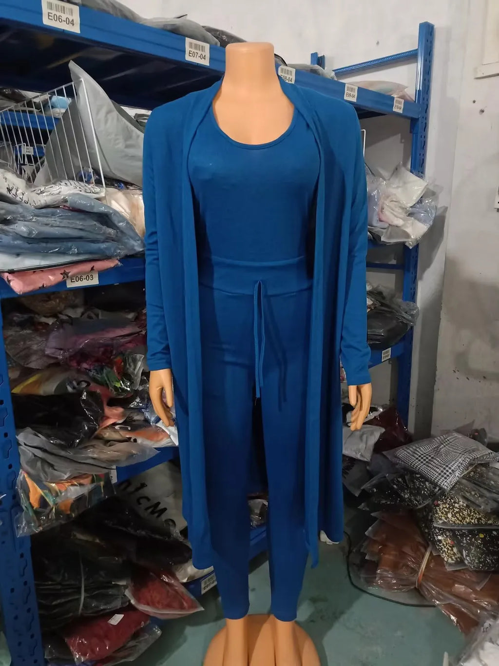 Drawstring Pocket Design Jumpsuit & Long Sleeve Coat Set