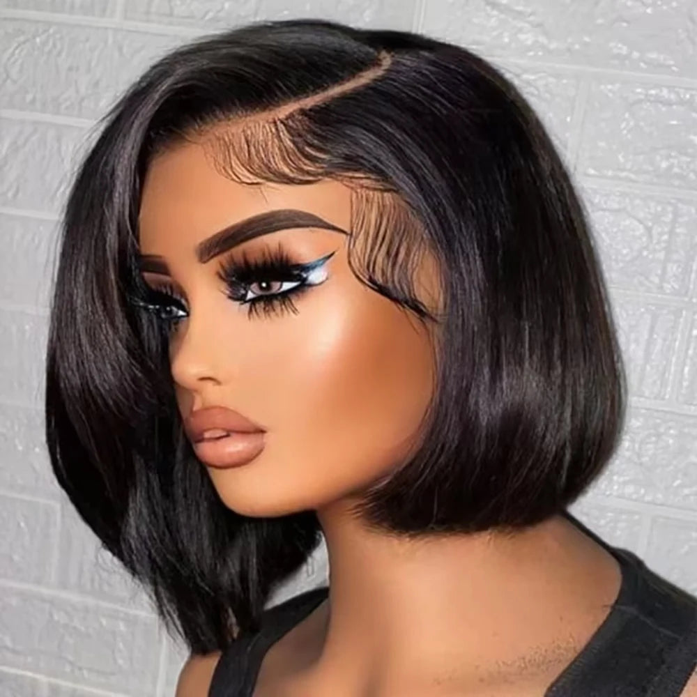 Lace Front Bob Human Hair Wig Brazilian Straight  Glueless