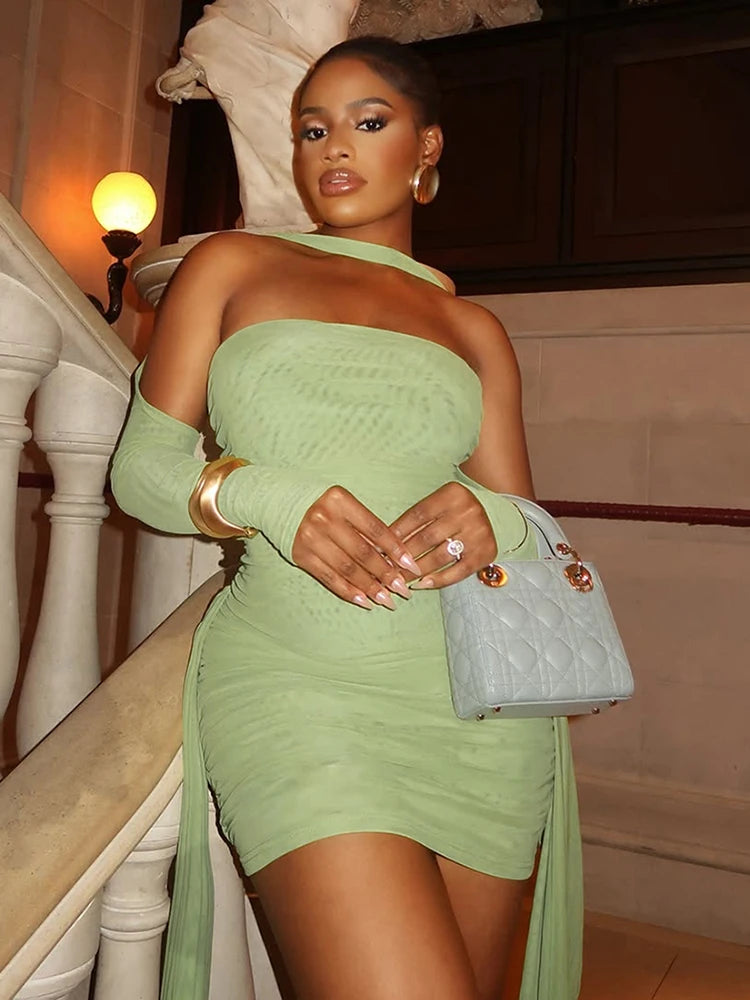 Mini Dress Strapless Ribbons Tassel Dress