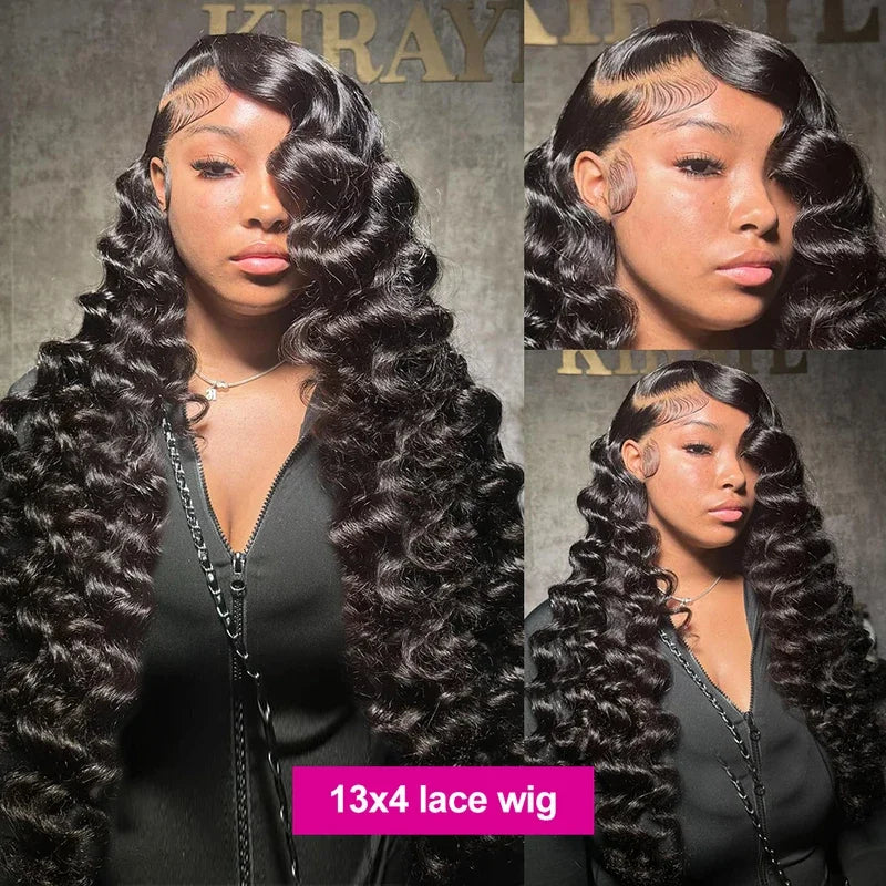 Loose Wave 13x6 HD Lace Frontal Wig Human Hair Brazilian Loose Deep Waves Curly Lace Front Wig 16-18 inches