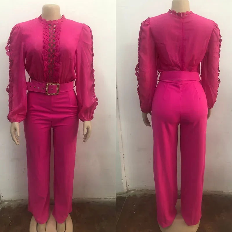 Romper Jumpsuit Long Sleeve High Waist One Pieces with Belt