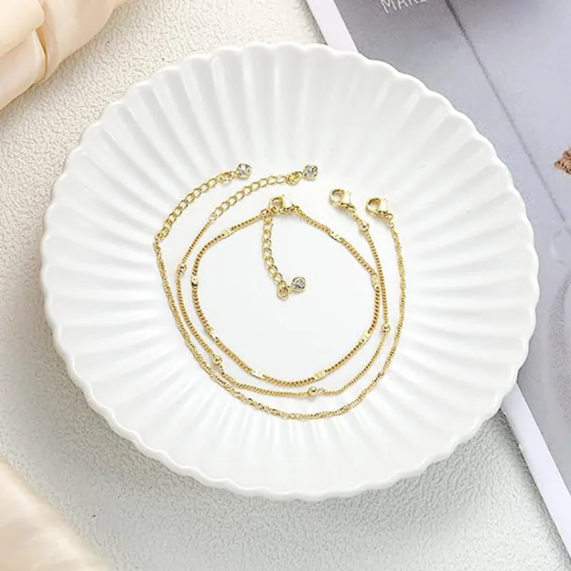 Dainty Bracelet Stack 14K Gold Plated CZ Bracelets Set Jewelry