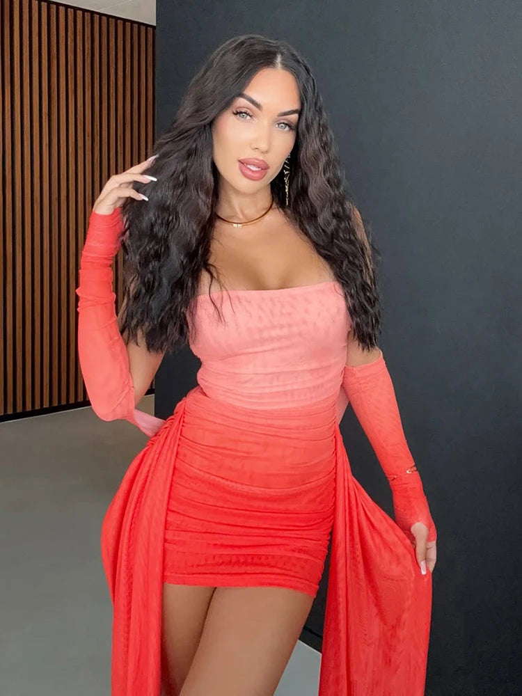 Mini Dress Strapless Ribbons Tassel Dress