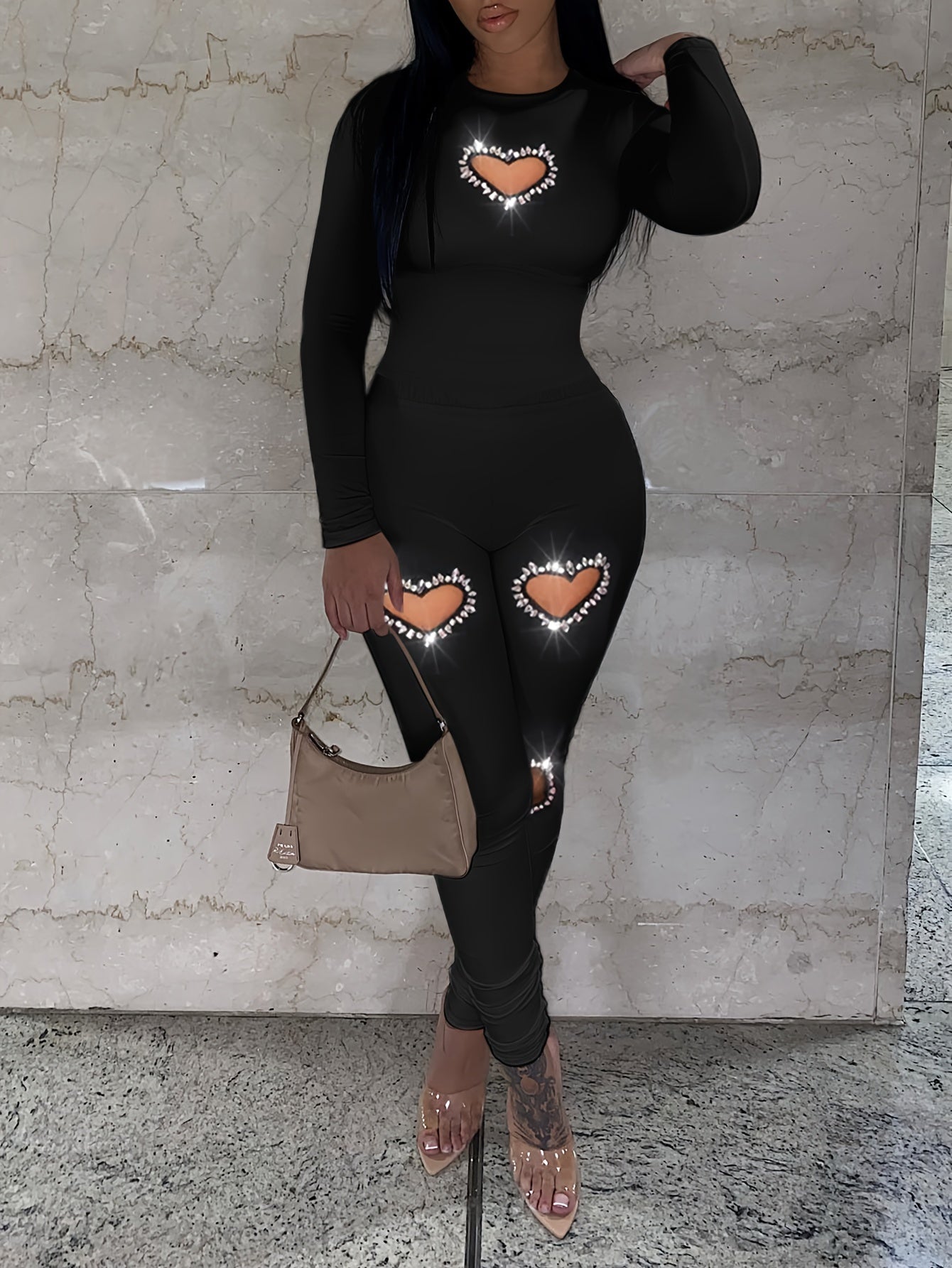 Heart Rhinestone Matching Pants & Top