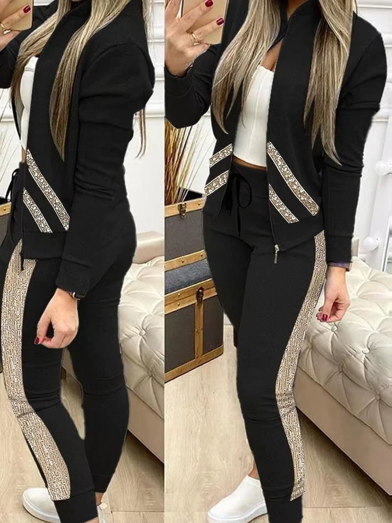 2 Two Piece Set Zipper Top and Pants Set Matching Set Tracksuit 