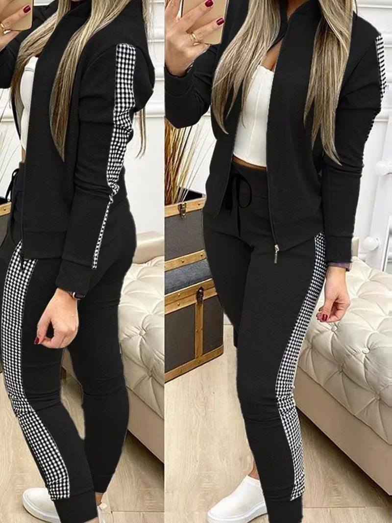 2 Two Piece Set Zipper Top and Pants Set Matching Set Tracksuit 