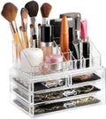 Clear Makeup Organizer - 16-Compartment Cosmetic and Jewelry Holder with 4 Drawers - Vanity Storage Box for Makeup, Skincare, Accessories, and Jewelry Display
